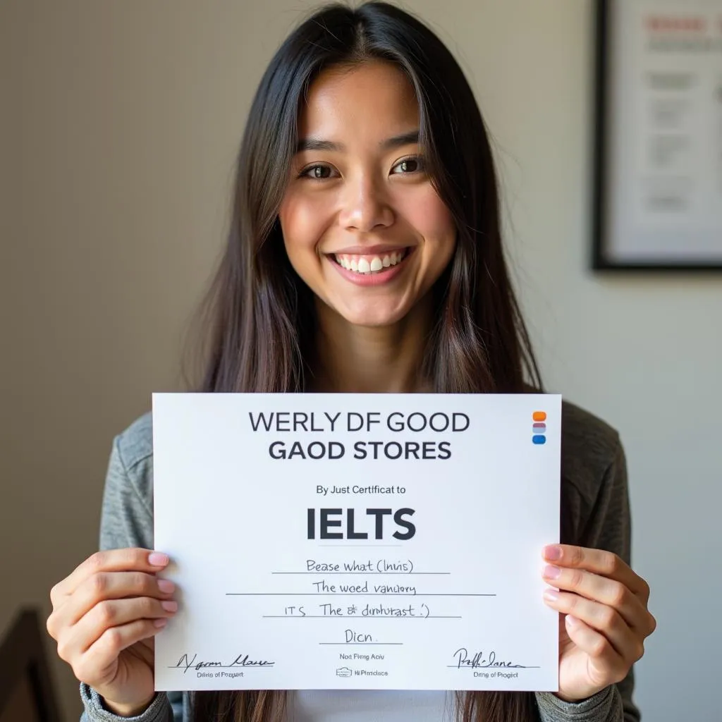 Cô gái cầm bằng IELTS với nụ cười rạng rỡ