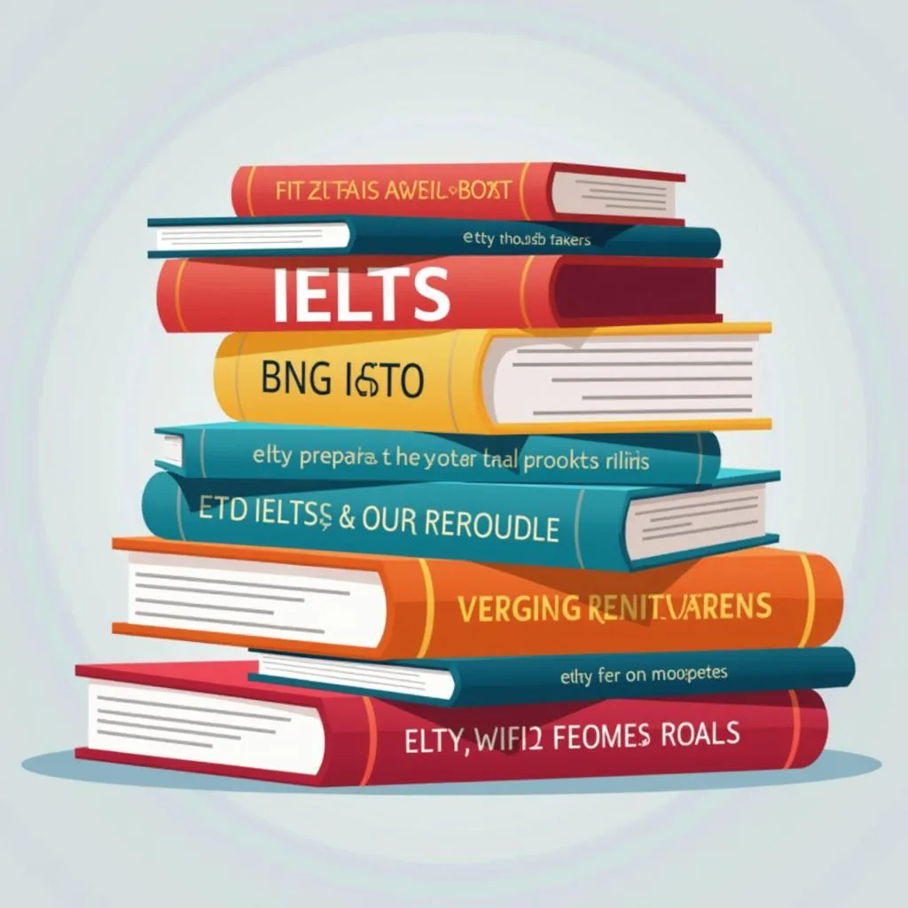 Hình ảnh các cuốn sách luyện thi IELTS được xếp chồng lên nhau.