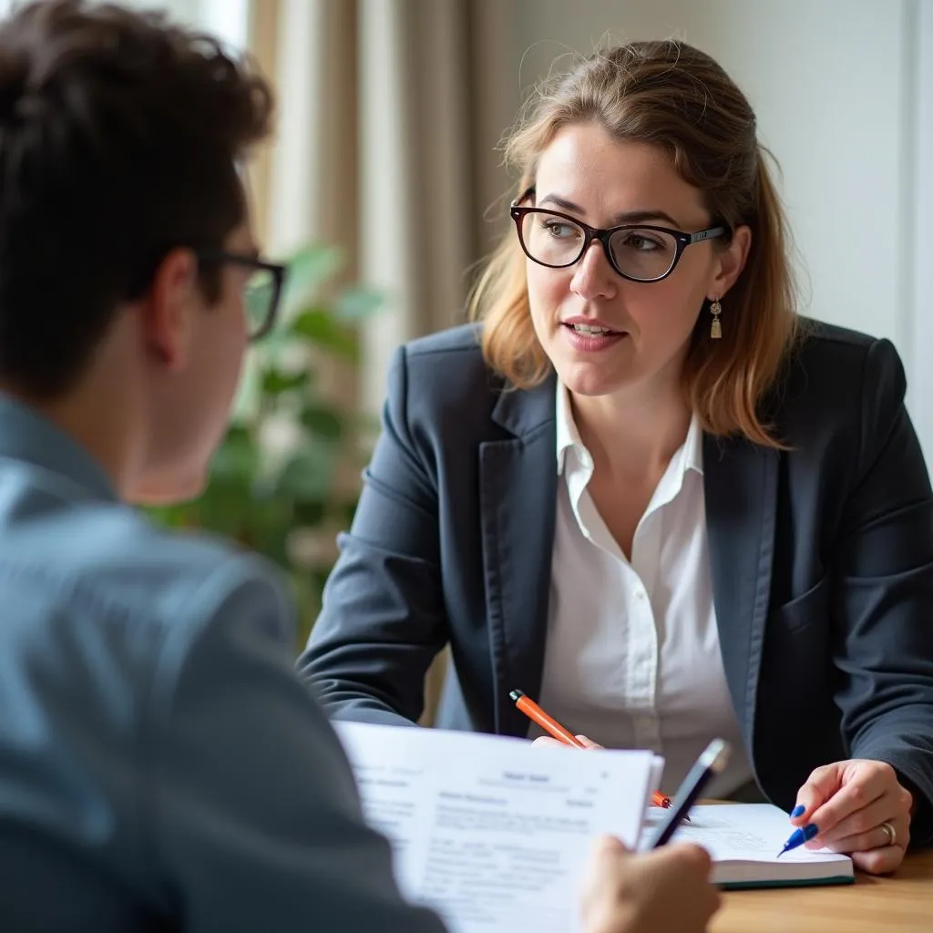 IELTS examiner assessing a candidate