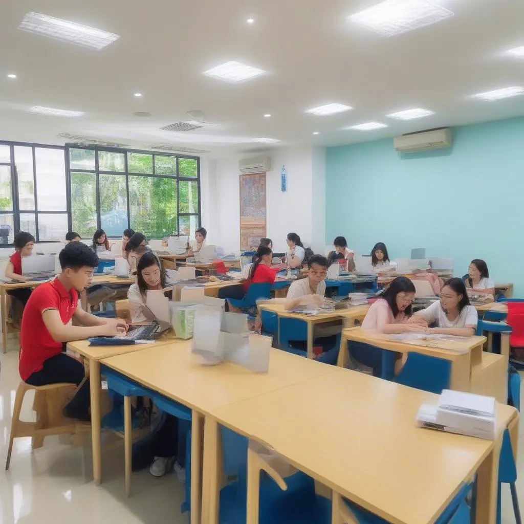 Hình ảnh học viên đang học tập tại trung tâm luyện thi IELTS Hà Nội