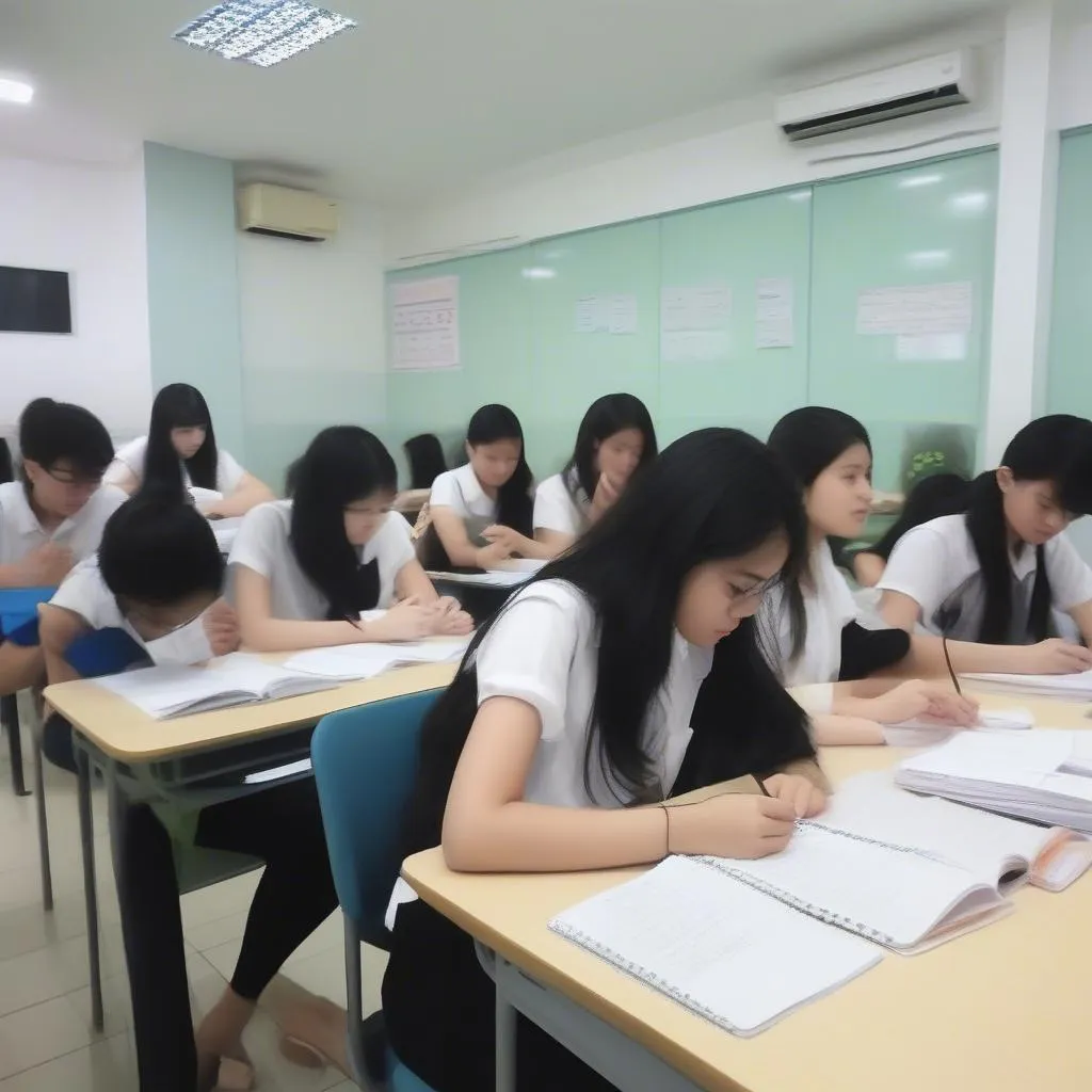 Học sinh đang luyện thi tiếng Anh vào lớp 10 tại trung tâm luyện thi IELTS Hà Nội