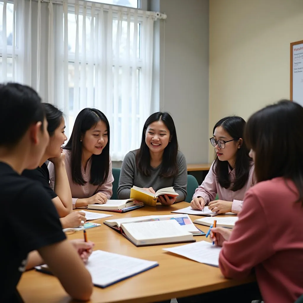 Học viên đang luyện nói IELTS cùng bạn bè