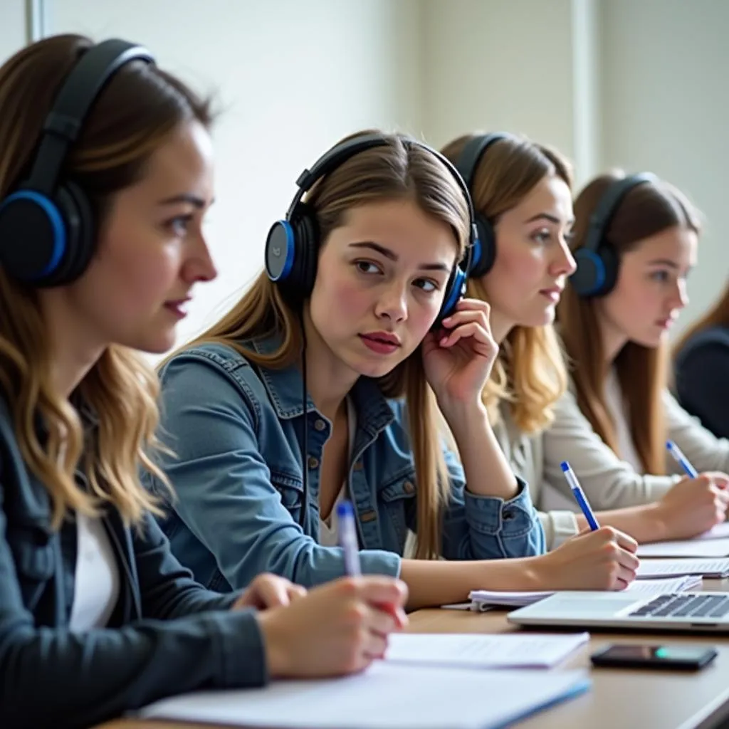 Hình ảnh học sinh đang luyện tập IELTS Listening