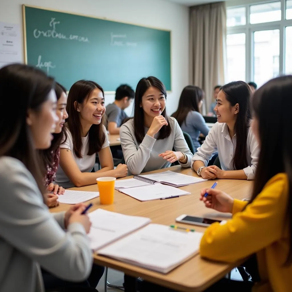 Hình ảnh lớp học luyện thi IELTS sôi nổi