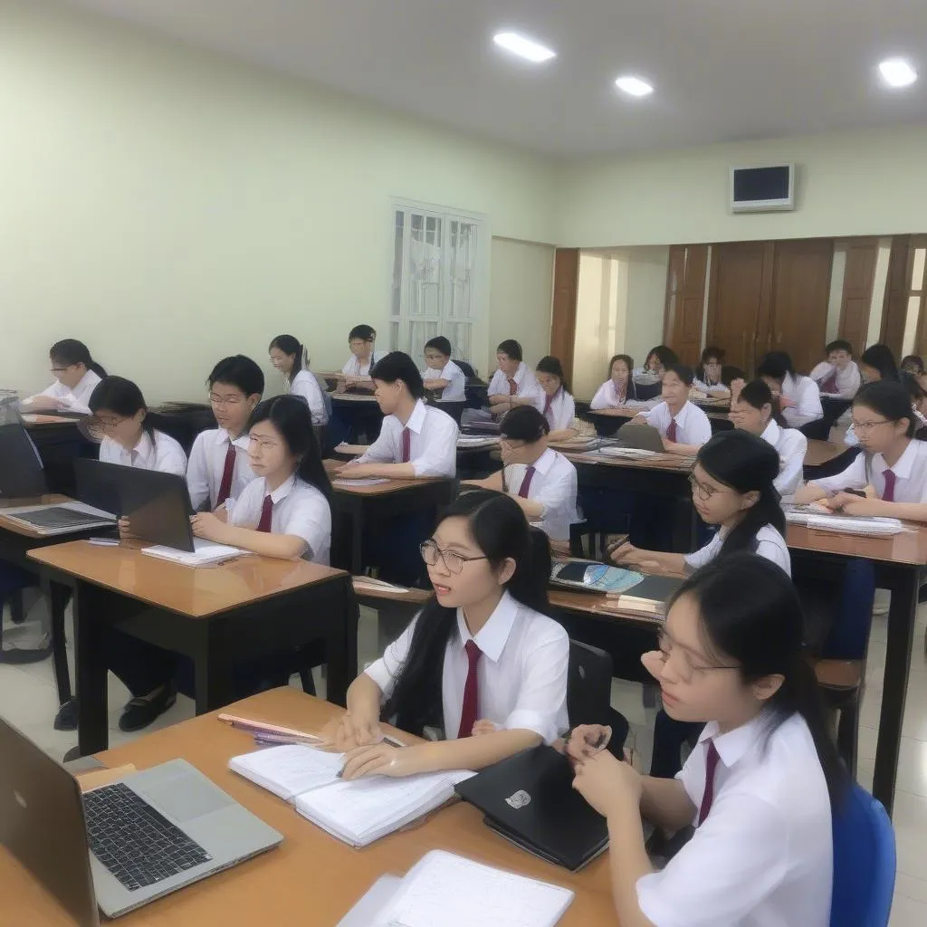 Học sinh đang luyện thi Violympic Toán Tiếng Anh lớp 8