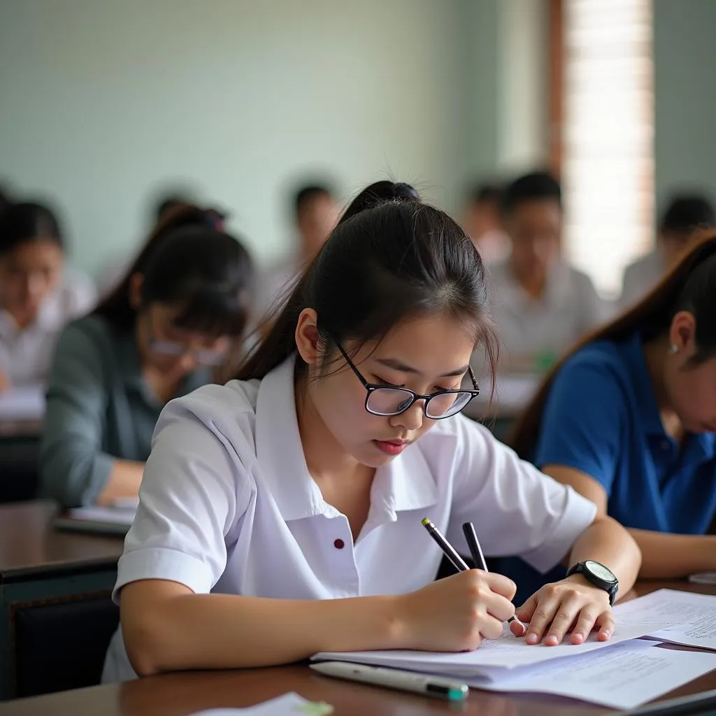 Hình ảnh thí sinh đang thi TOEIC tại Lai Châu