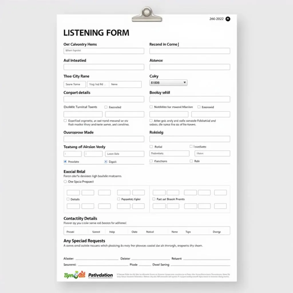 Hình ảnh về booking form trong bài thi IELTS Listening