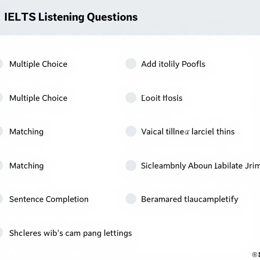 Hình ảnh minh họa các dạng câu hỏi trong đề thi IELTS Listening