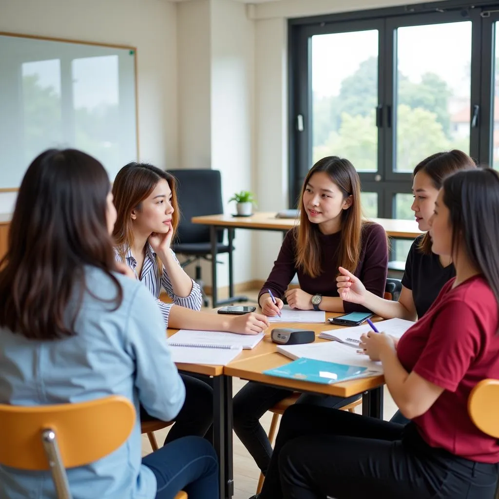 Hình ảnh học viên đang luyện thi IELTS tại lớp học ở Hà Nội