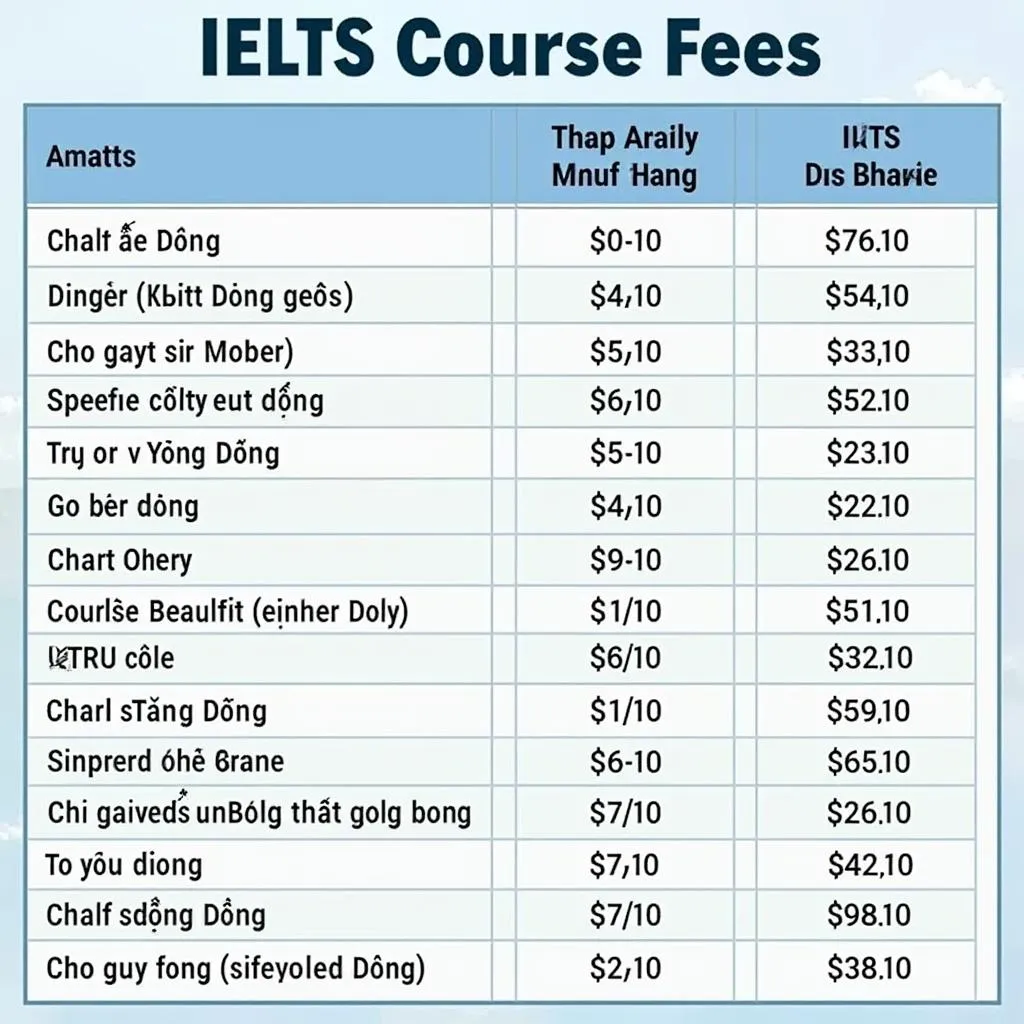 Bảng học phí IELTS Yola