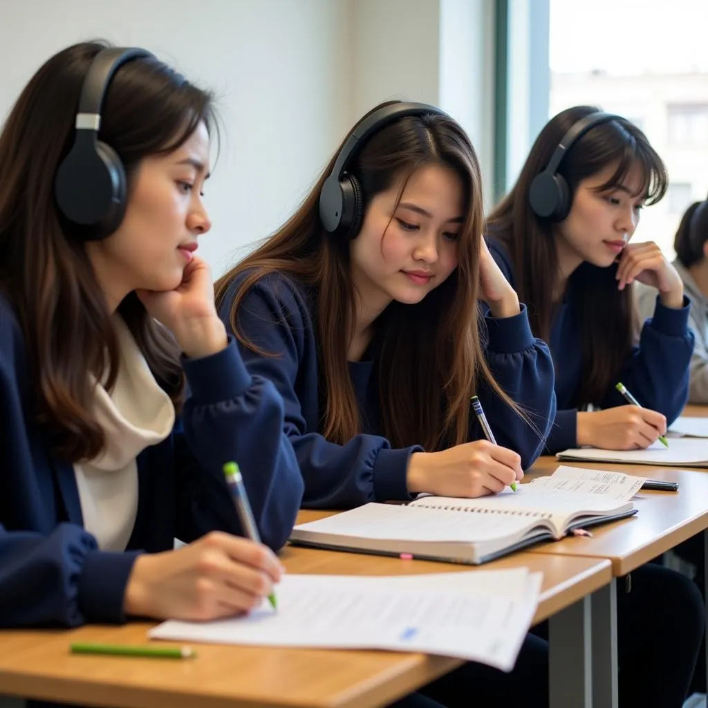 Học viên đang luyện IELTS Listening tại trung tâm luyện thi IELTS Hà Nội