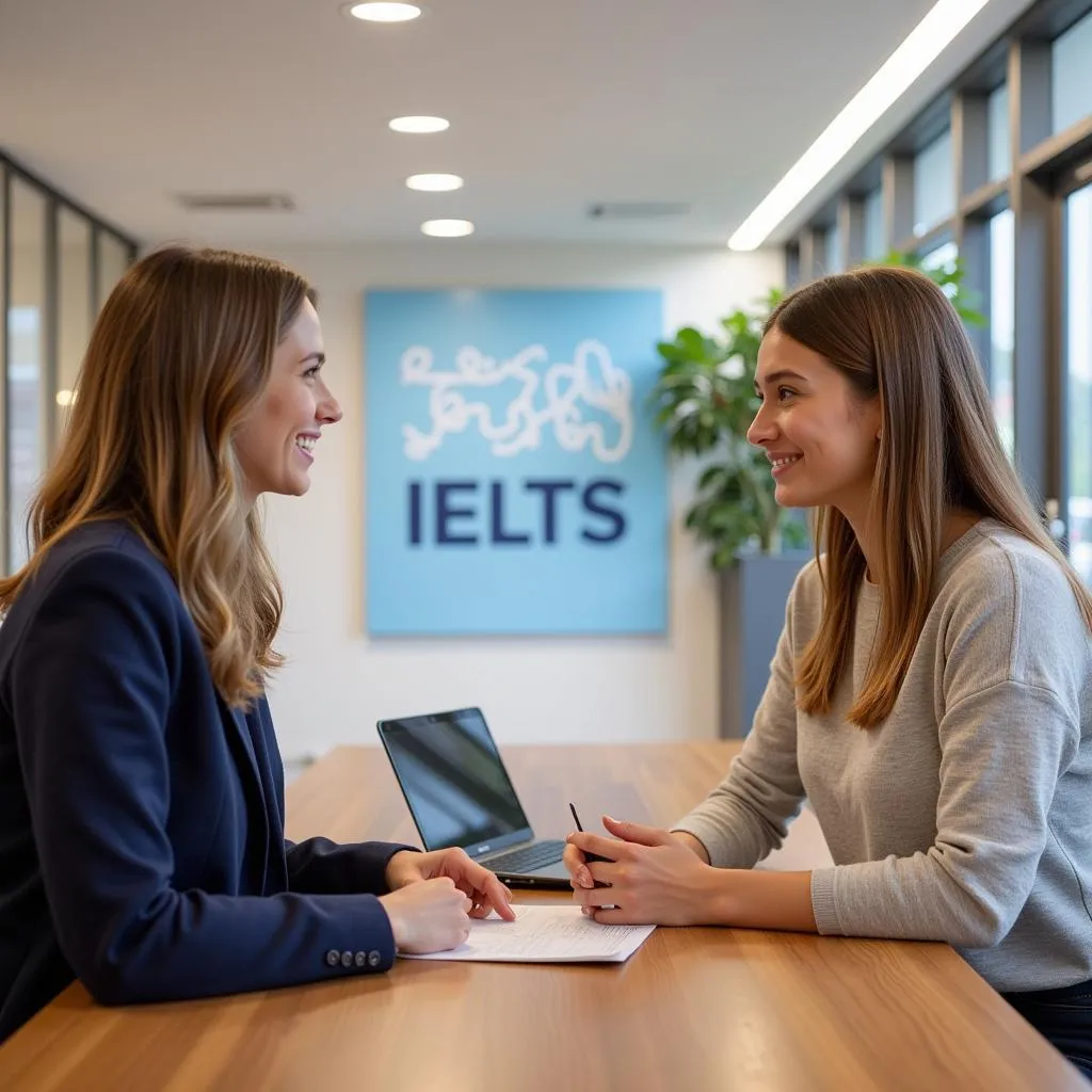 Học viên IELTS IcoEnglish đang trao đổi với tư vấn viên