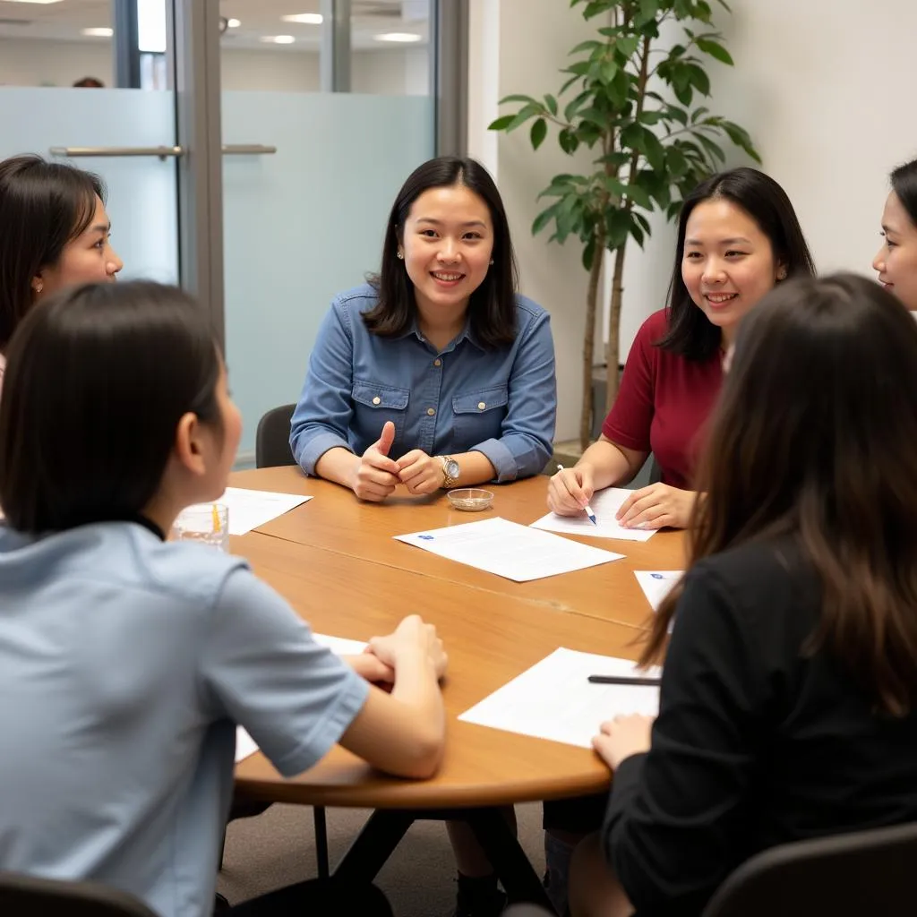 Học viên Luyện Thi IELTS Hà Nội trao đổi với nhau