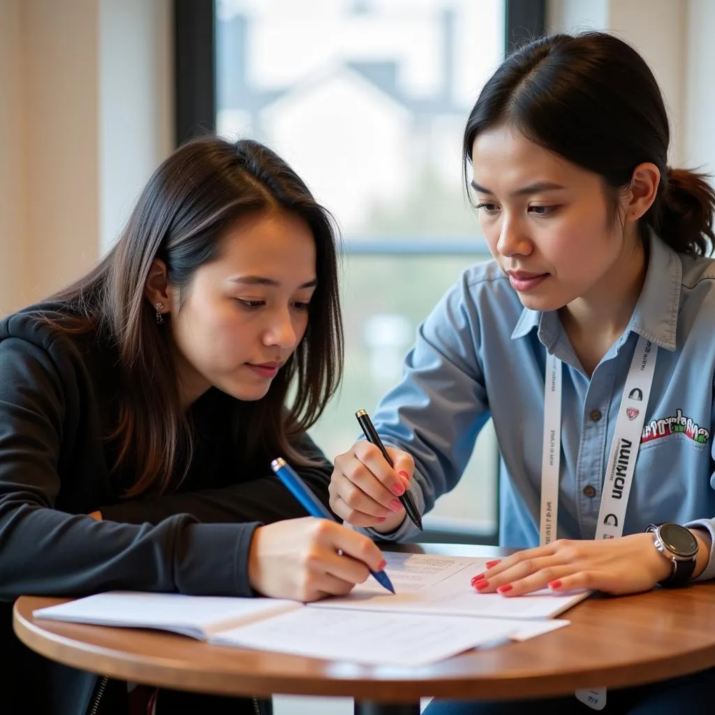 Hình ảnh thí sinh đang xem kết quả thi thử IELTS tại IDP