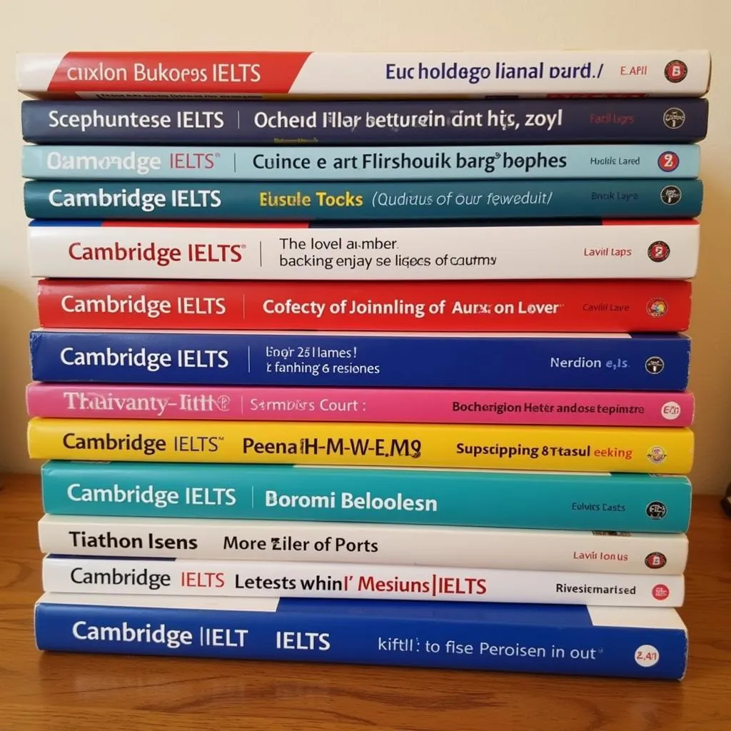 Những cuốn sách Cambridge IELTS xếp chồng lên nhau