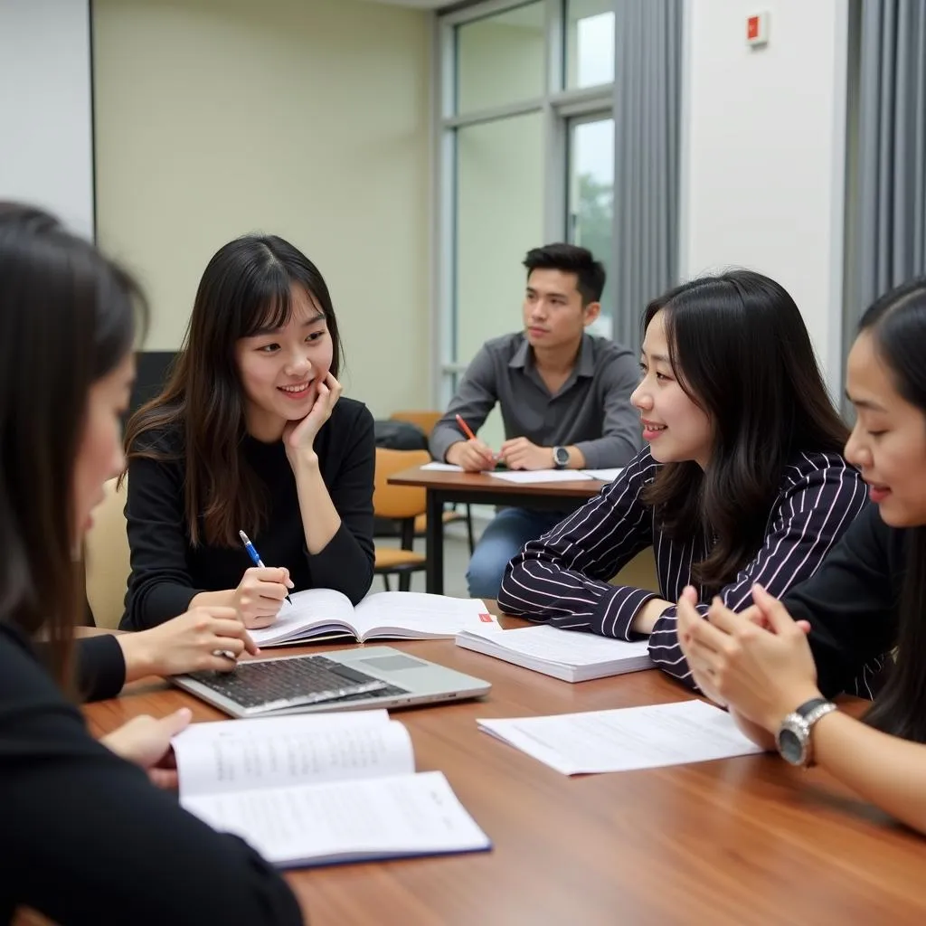 Sinh viên kinh tế đang học tiếng Anh