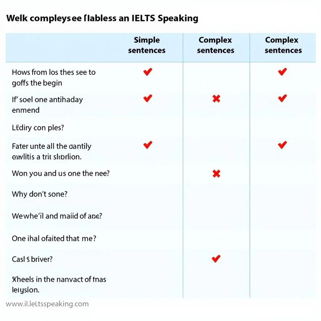 Bảng ví dụ về cách sử dụng câu phức trong IELTS Speaking