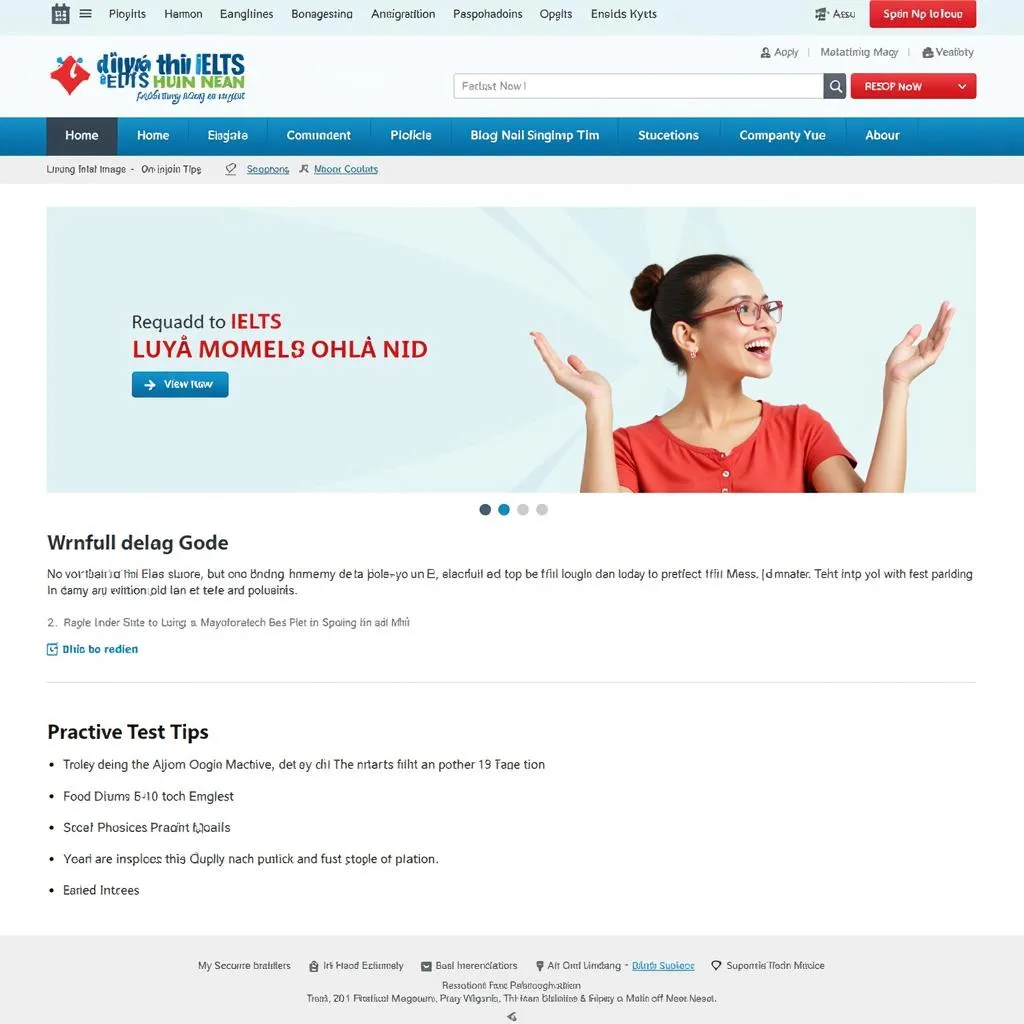 Giao diện website Luyện Thi IELTS Hà Nội